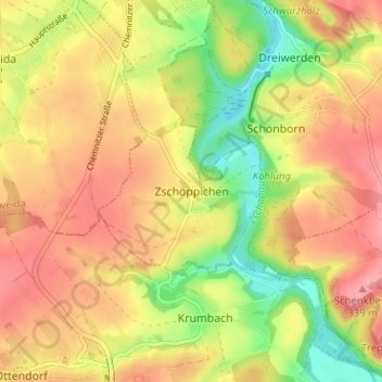 Zschöppichen topographic map, elevation, terrain