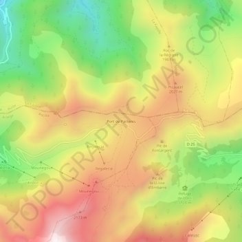Port de Pailleres topographic map, elevation, terrain