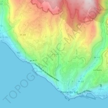 Canhas topographic map, elevation, terrain