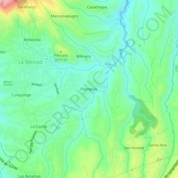 Palmeras topographic map, elevation, terrain