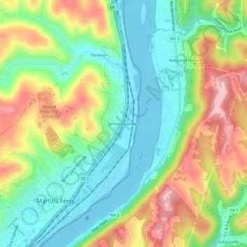 Terminal Junction topographic map, elevation, terrain