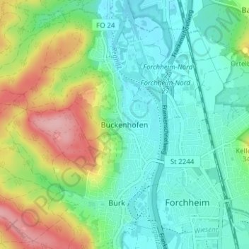 Buckenhofen topographic map, elevation, terrain