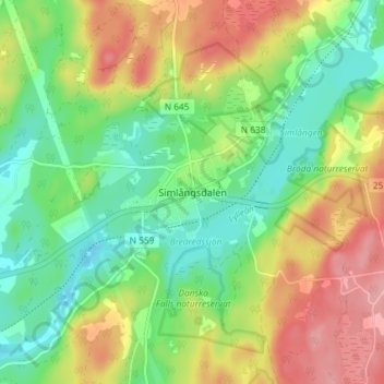 Simlångsdalen topographic map, elevation, terrain