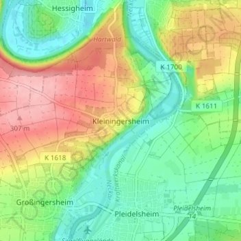 Kleiningersheim topographic map, elevation, terrain