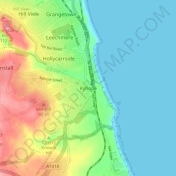 Ryhope topographic map, elevation, terrain
