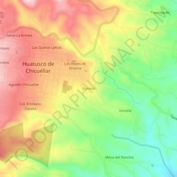 Xocotla topographic map, elevation, terrain