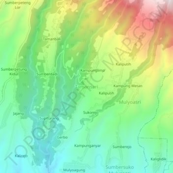 Tamansari topographic map, elevation, terrain
