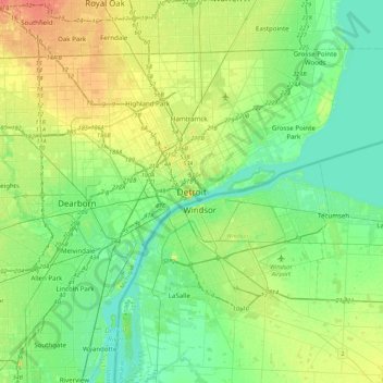 Detroit topographic map, elevation, terrain