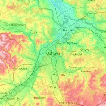 Ostrava topographic map, elevation, terrain