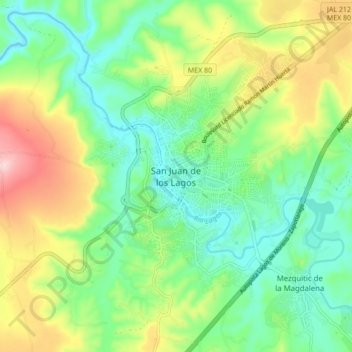 San Juan de los Lagos topographic map, elevation, terrain