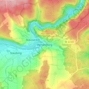 Weltenburg topographic map, elevation, terrain