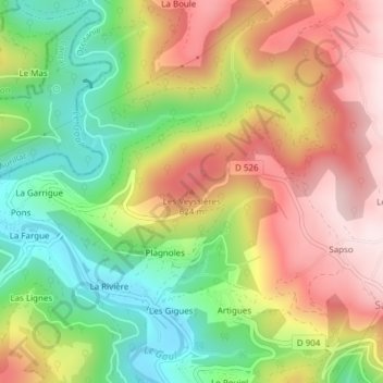 Les Veyssières topographic map, elevation, terrain