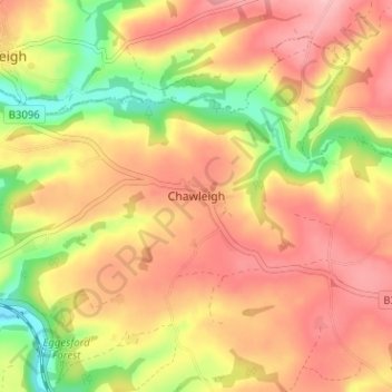 Chawleigh topographic map, elevation, terrain