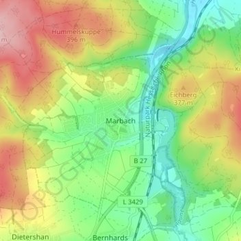 Marbach topographic map, elevation, terrain