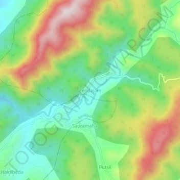 Pendajam topographic map, elevation, terrain