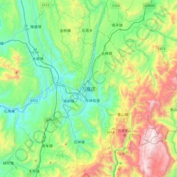 万盛区 topographic map, elevation, terrain