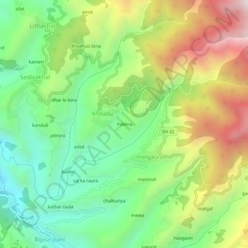 Pokhra topographic map, elevation, terrain