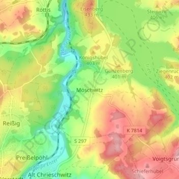Möschwitz topographic map, elevation, terrain