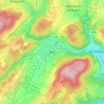 Oos topographic map, elevation, terrain