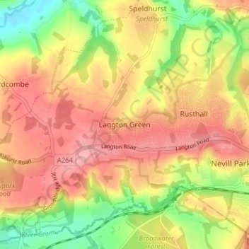 Langton Green topographic map, elevation, terrain