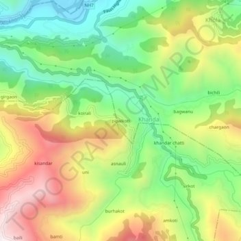 pipalkoti topographic map, elevation, terrain