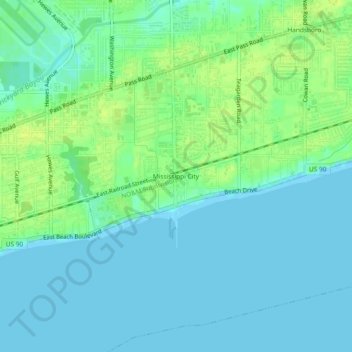 Mississippi City topographic map, elevation, terrain