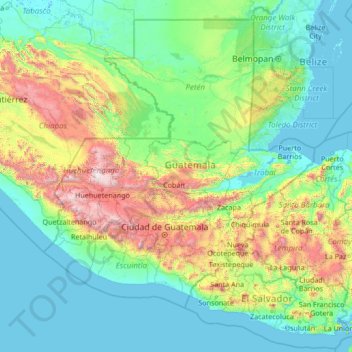 Alta Verapaz topographic map, elevation, terrain