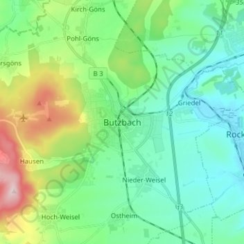 Butzbach topographic map, elevation, terrain