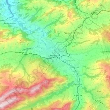Appenzell topographic map, elevation, terrain