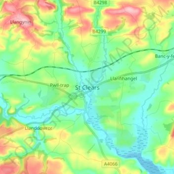 St Clears topographic map, elevation, terrain
