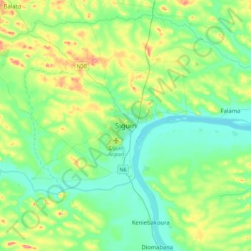 Siguiri topographic map, elevation, terrain