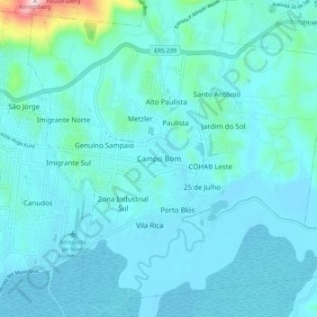 Campo Bom topographic map, elevation, terrain