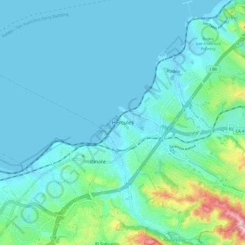 Hercules topographic map, elevation, terrain