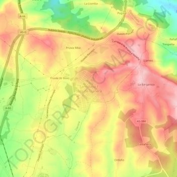 Soto de Llanera topographic map, elevation, terrain