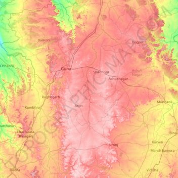 Guna topographic map, elevation, terrain