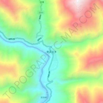 察瓦龙乡 topographic map, elevation, terrain