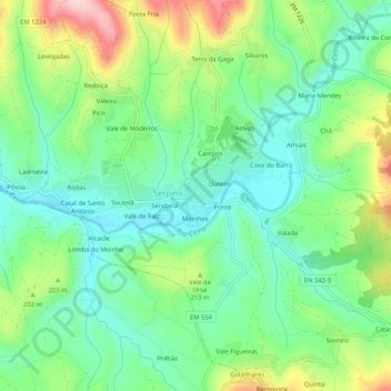 Gândara topographic map, elevation, terrain