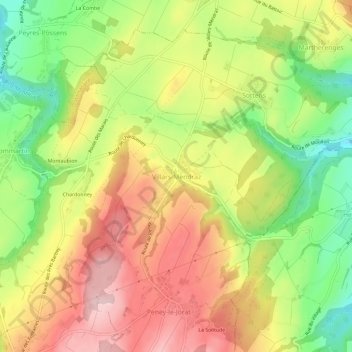 Villars-Mendraz topographic map, elevation, terrain