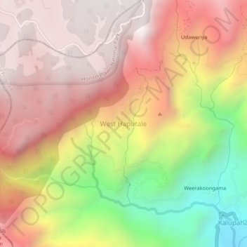 West Haputale topographic map, elevation, terrain