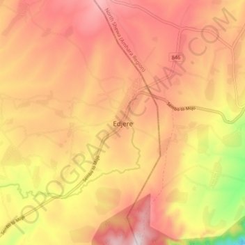 Edjere topographic map, elevation, terrain