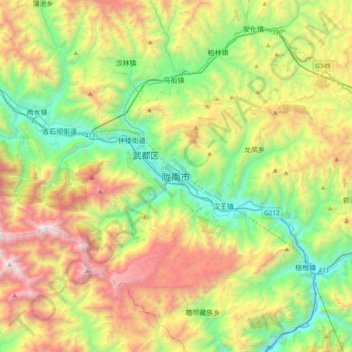 Longnan topographic map, elevation, terrain