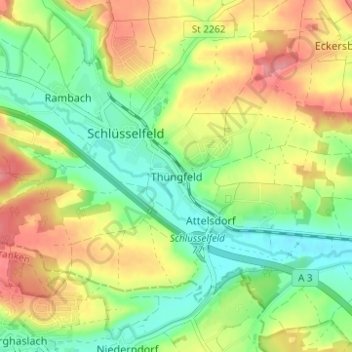 Thüngfeld topographic map, elevation, terrain