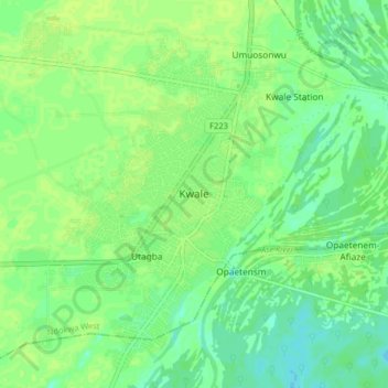 Kwale topographic map, elevation, terrain