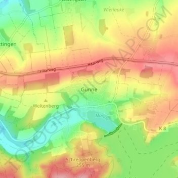 Günne topographic map, elevation, terrain
