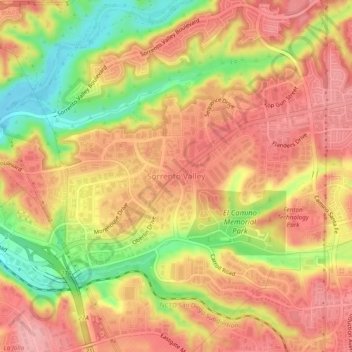 Sorrento Valley topographic map, elevation, terrain