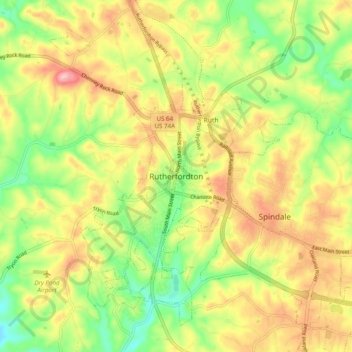 Rutherfordton topographic map, elevation, terrain