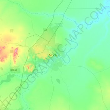 Mochudi topographic map, elevation, terrain