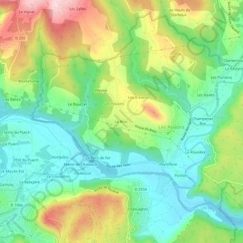 Le Bosc topographic map, elevation, terrain