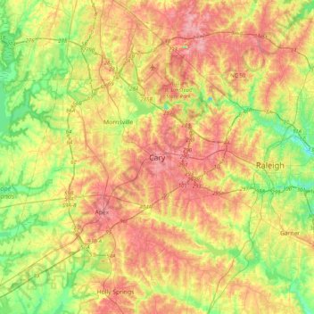 Cary topographic map, elevation, terrain