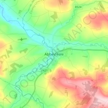 Abbeyfeale topographic map, elevation, terrain